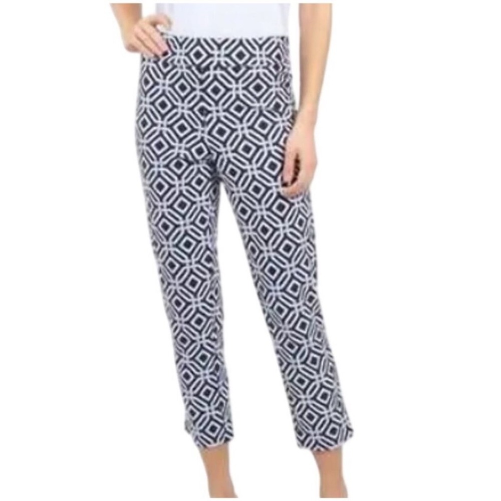 Jude Connally Lucia Navy White Geometric Pull On Jersey Stretch Capri Pants S